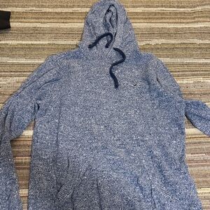 Hollister Men's Heathered Navy Blue Hooded Crewneck Sweater